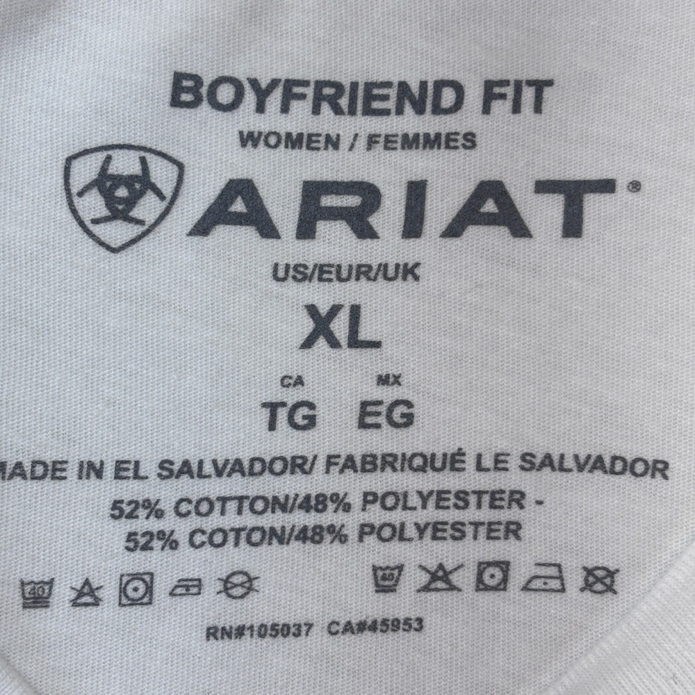 Ariat Women's XL T Shirt New White Short Sleeve Boyfriend Fit Longhorn Cow - Picture 4 of 10